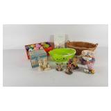 Easter decor, poly eggs, baskets, rabbit figures,