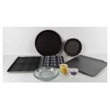 Kitchenwares, Pyrex dishes, baking sheet, muffin