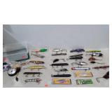 Large group of fishing lures, variety of