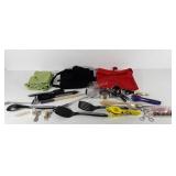 Kitchenwares, aprons, spatulas, measuring cups,