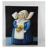 Smoking nun painting on canvas, reproduction of