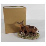 Homexo porcelain doe and fawn deer statue, with