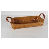 19th Century handmade basket with leather