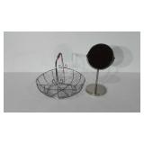 Home decor, includes wire basket and magnifying