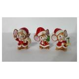 Holiday decor, three ceramic mice figurines, 4"