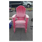 4 Red Plastic Outdoor Lawn Chairs, sun fading in