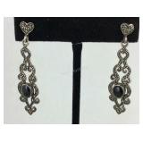 Sterling silver and onyx filigree earrings