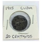 1915 silver 20 centavos coin Cuba