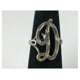Sterling silver signed ring "D" size 6.5