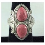 Size 7 Norwegian thulite ring platinum over