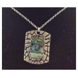 Abalone shell pendant necklace 18in silvertone