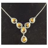 Tigers eye necklace 18in 9.15ctw stainless steel