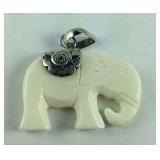 Sterling silver carved bone elephant pendant