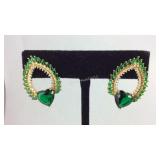 Simulated emerald and CZ heart earrings in