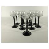 Black stemmed glasses, eleven, marked France