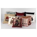 Ten throw pillows, all with Scottish Terrier