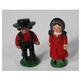 Cast iron Amish couple figurines, 3" tall