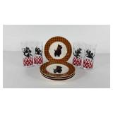 Scottish Terrier themed dessert plates and glass