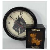 Scottish terrier wall clock and timex mini clock
