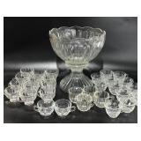Clear glass punchbowl with pedestal and four