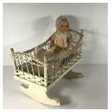 Early Amer Char Doll and cradle, condition as