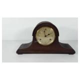 Wooden mantle clock, 10x18, clock face has crack