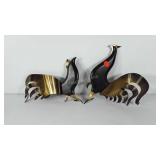 Wall hanging wooden and brass roosters