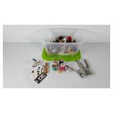 Sewing supplies, small storage tote of spools of