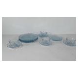 Glassware, blue bubble glass, includes five