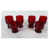 Glassware, six ruby red honeycomb tumblers, two