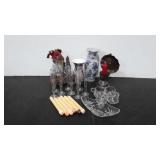 Decor, candles,  glass mugs, vases, etc.