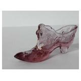 Fenton glass shoe, handpainted, artist signed