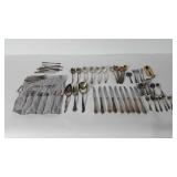 Silver plated flatware, includes spoons, knives,