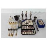 Mixed group, includes tongs, candle snuffer,