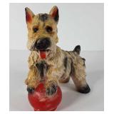 Chalkware Scottish  Terrier dog with ball statue