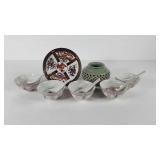 Asian style bowls with spoons, vase and 8" decor