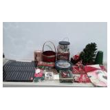 Christmas decor, tins, icicles, ornaments, etc.