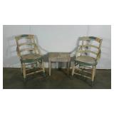 Two chairs, painted, small 18 x 13 x 17 table