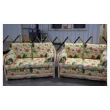 Two rattan love seats, 54" wide, upholstery needs
