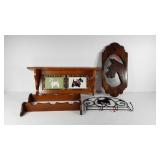 Wall shelves,  coat hook and mirror, three have