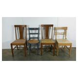 Group of four chairs, two have matching bodies,