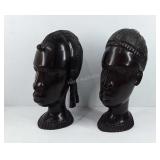 Pair of wood carved tribal busts