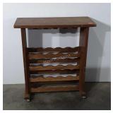 Wooden wine rack on wheels, 32x11x28