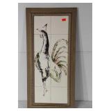 Ceramic tile rooster framed wall hanging,
