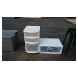 Two Plastic Organizers, 3 drawer on rollers, one