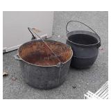 Two Cast Iron Gypsie Type Planter Pots or Kettles