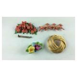 Four brooches, one needs the pin glued back on