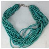 Turquoise beaded multi strand necklace 16in