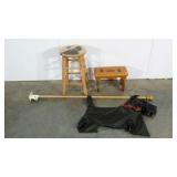 ScottishTerrier dog group, stool, bench, flag