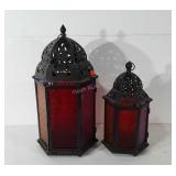 Two glass hanging lanterns, 15" and 21", seller